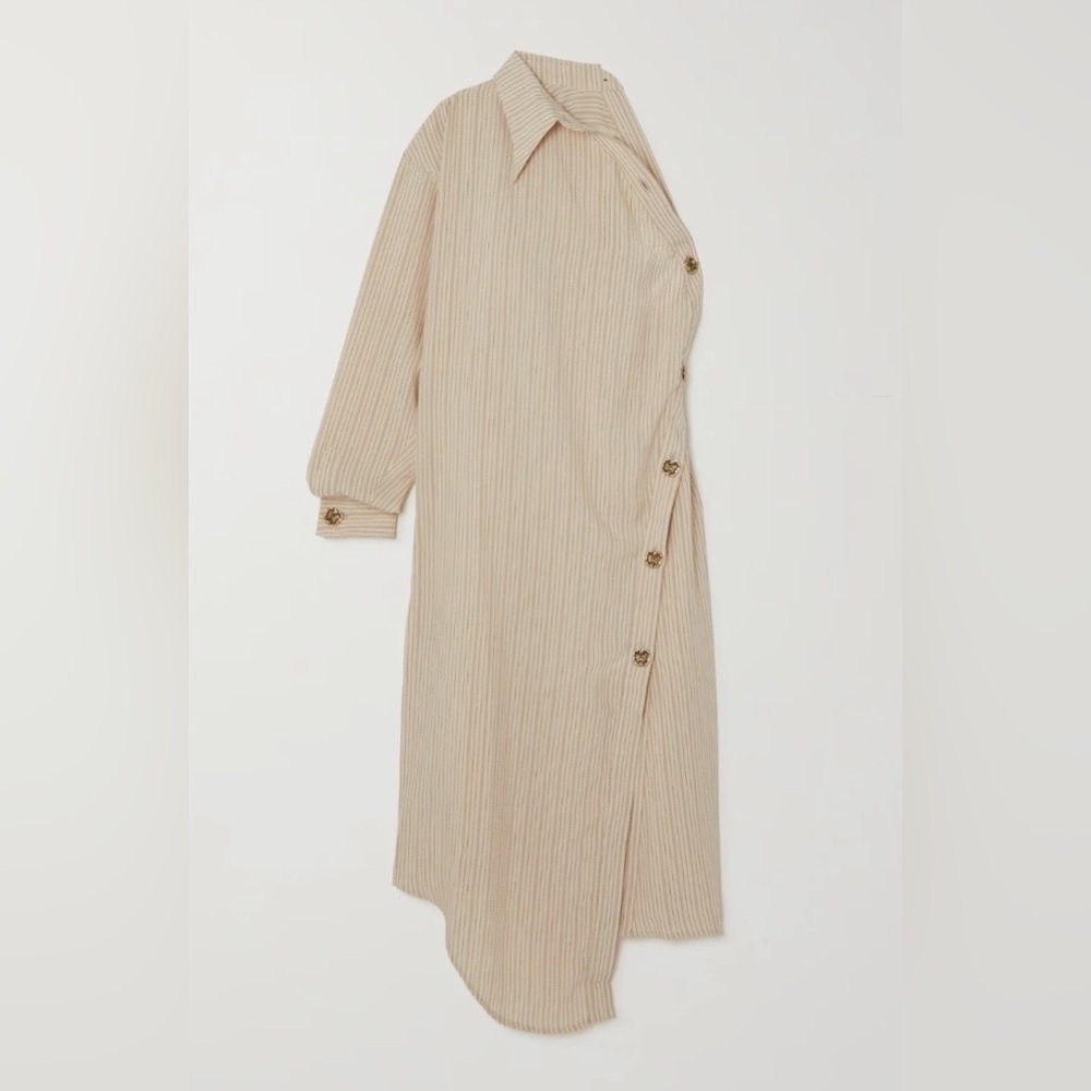 Acne Studios Danika Fluid Striped One Shoulder Button Shirt Dress
